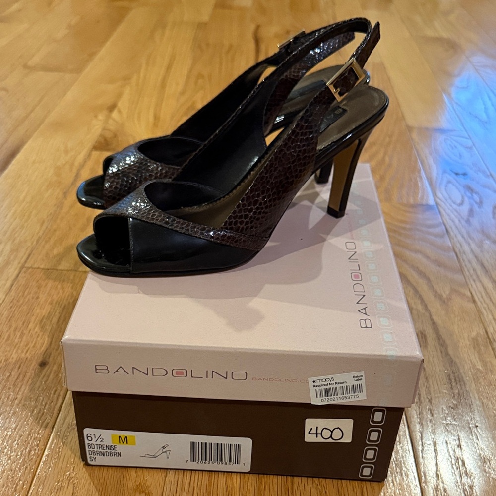Bandolino Dark Brown Peep-Toe Slingback Heels